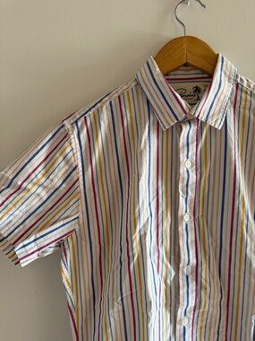 Men's Short-Sleeve Multicolor Stripe Button-Up Shirt
